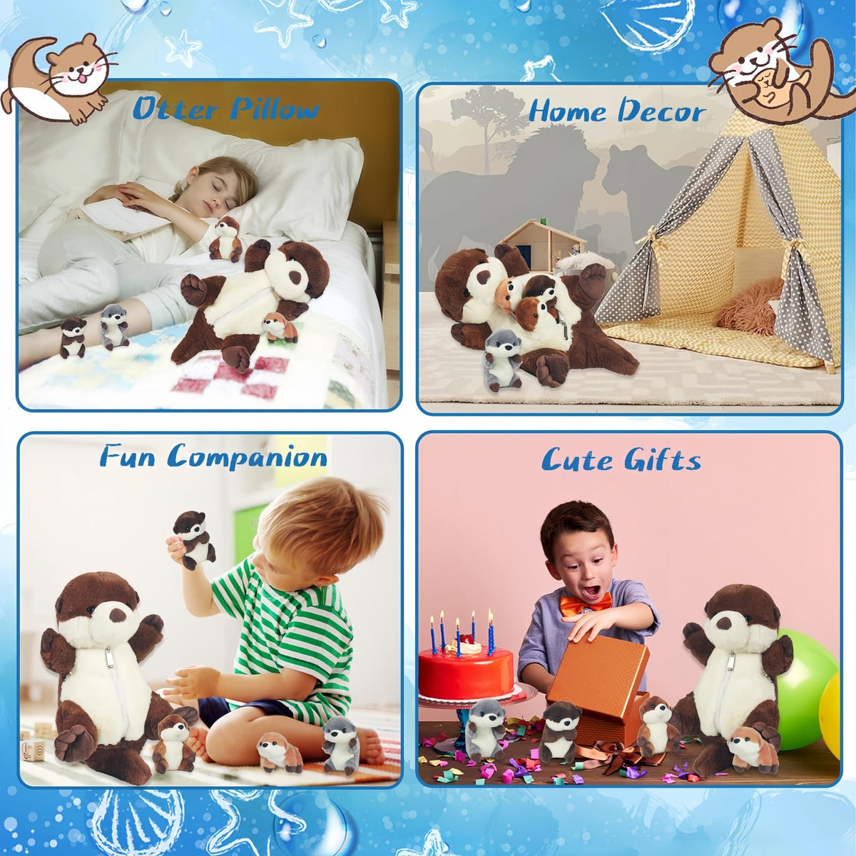 Youthfuljive sea otter baby plush, four-pack, adorable gift set.