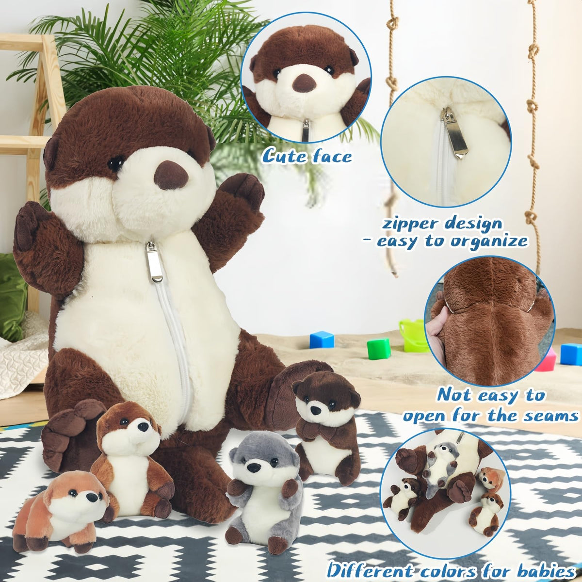 Youthfuljive zipper-pouch otter plush, storage-friendly design.