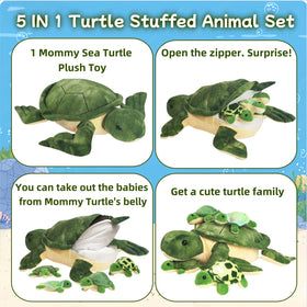 Youthfuljive sea turtle shell zipper surprise plush with hidden babies