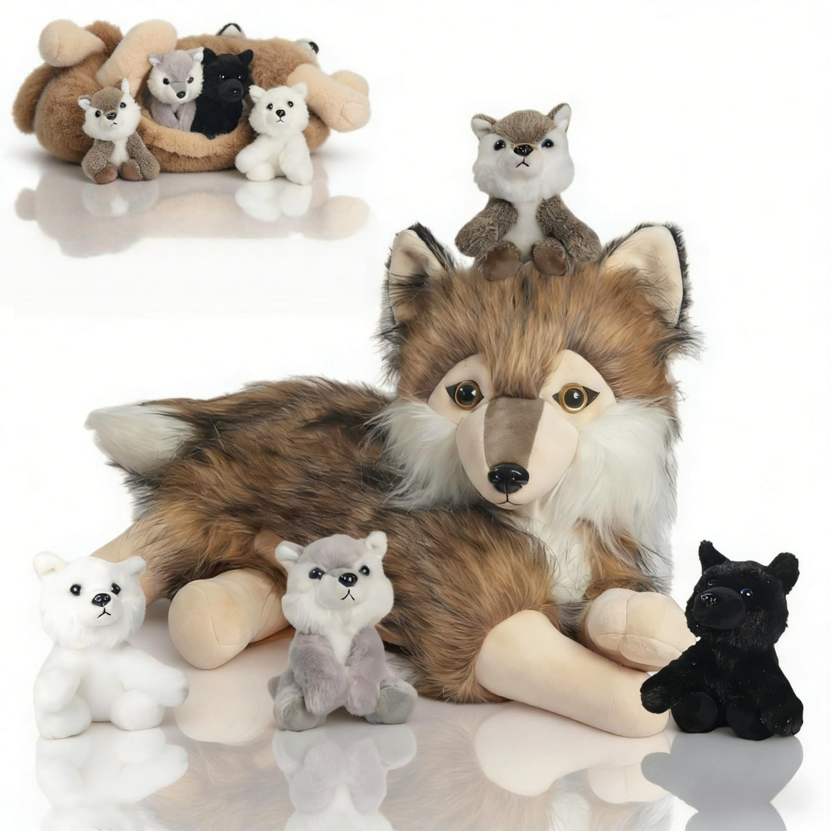 Youthfuljive 16-inch mommy wolf plush, soft cuddle partner for kids.