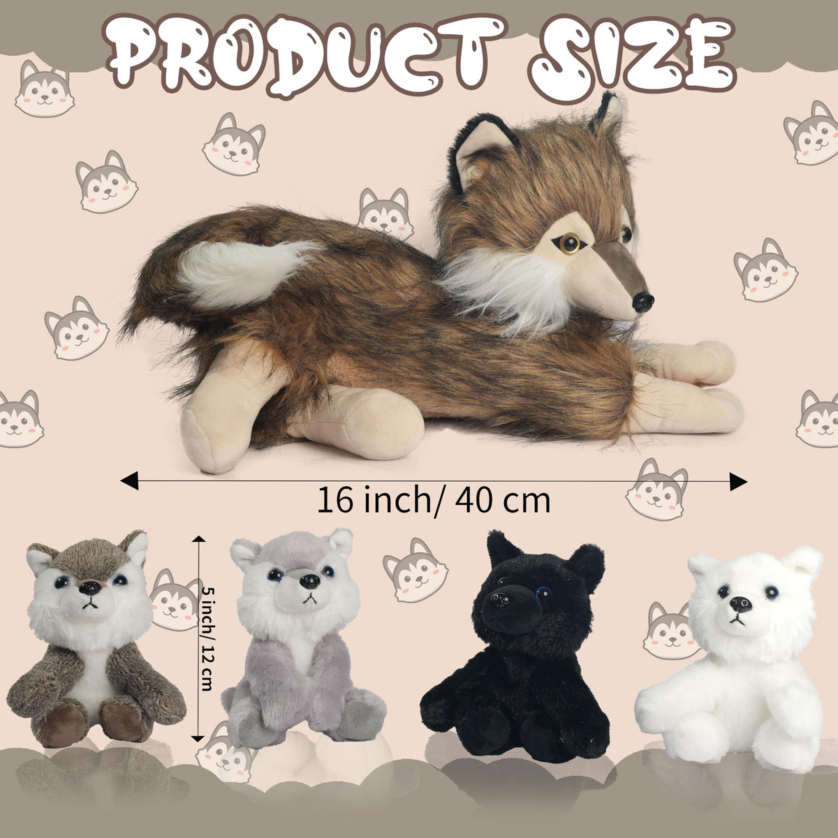 Youthfuljive wolf plush close-up fur texture, premium soft material.