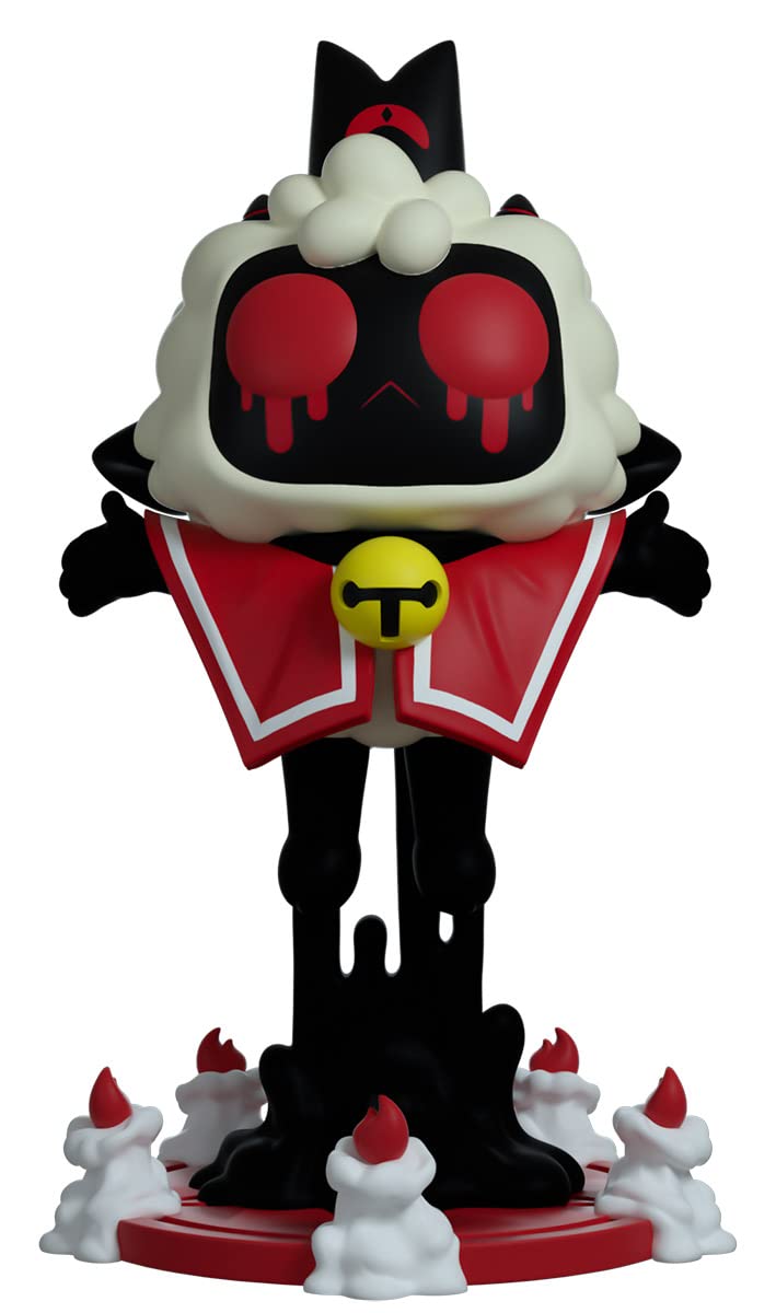 Youtooz Cult of the Lamb Possessed figure red base with candles, striking ritual look.