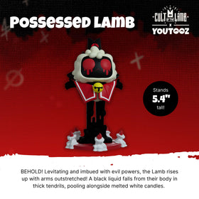 Youtooz Cult of the Lamb Possessed figure side view, adds dimension to shelves.
