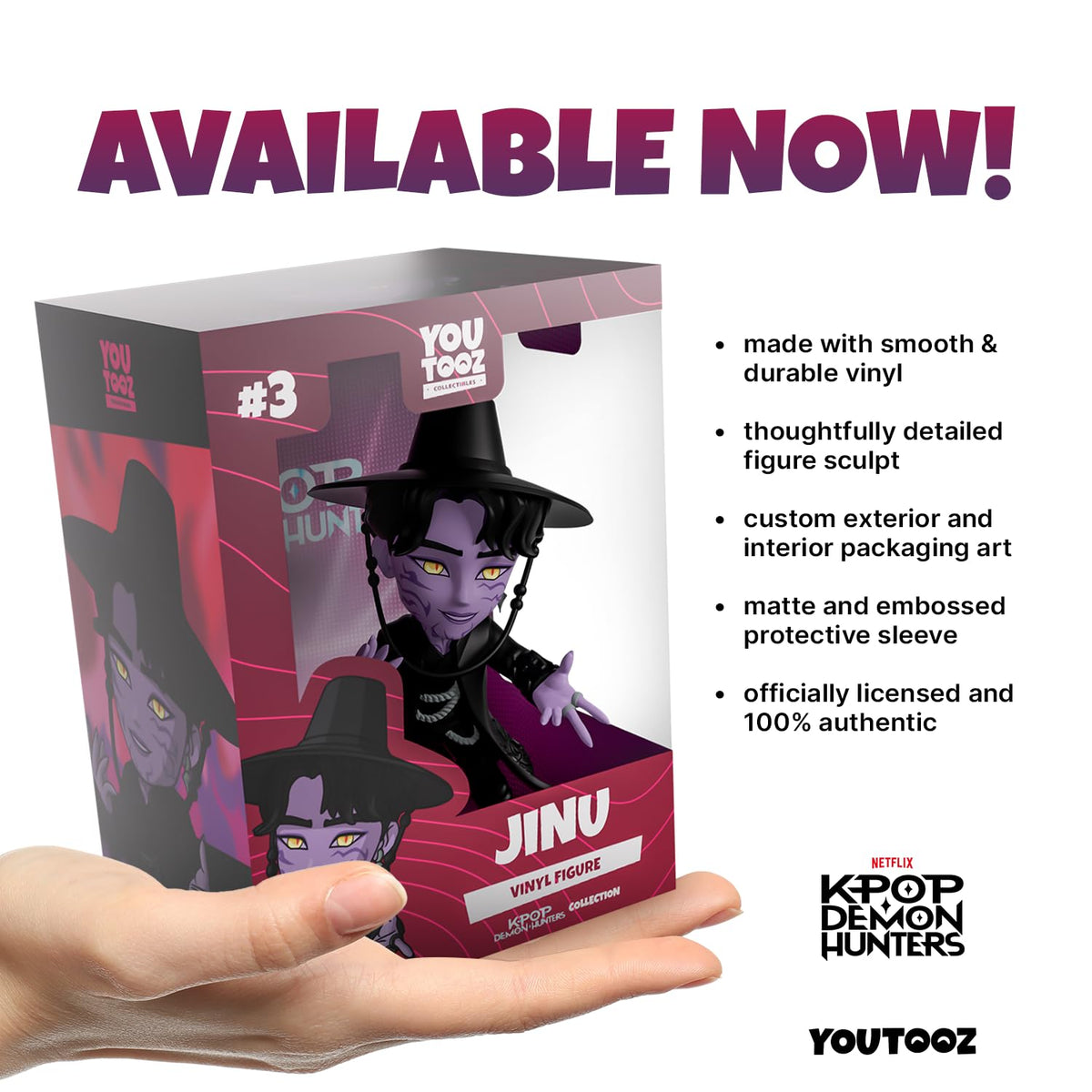 Youtooz Jinu Demon Hunters figure close-up shows stylized craftsmanship