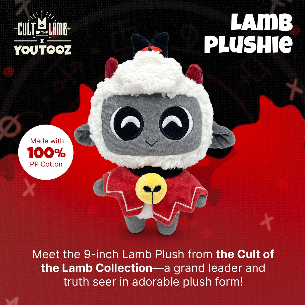 Youtooz Lamb plush with hat and red eye symbol adds character to any collection
