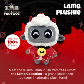 Youtooz Lamb plush with hat and red eye symbol adds character to any collection