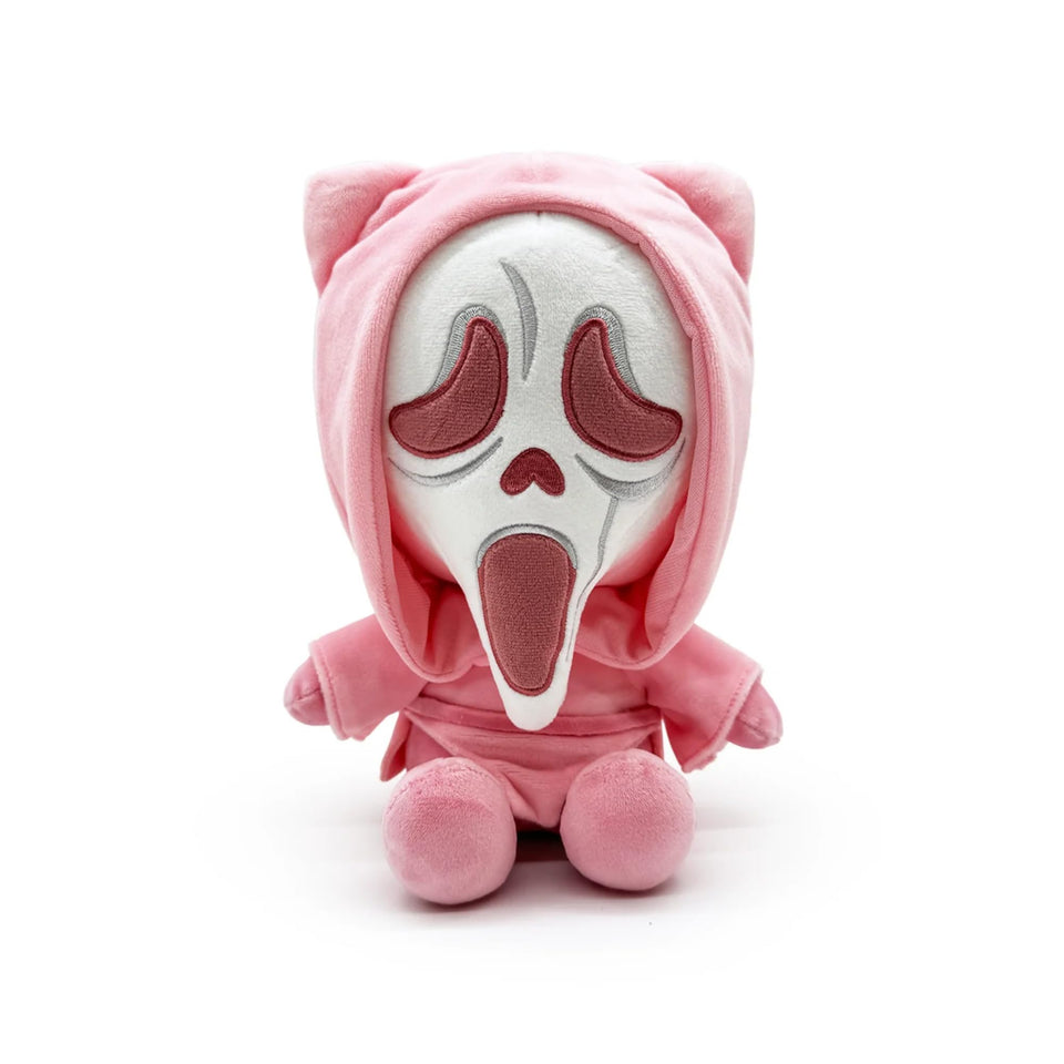 Youtooz Scream Ghost Face 9-inch plush on display, ideal for shelf decor and collection.