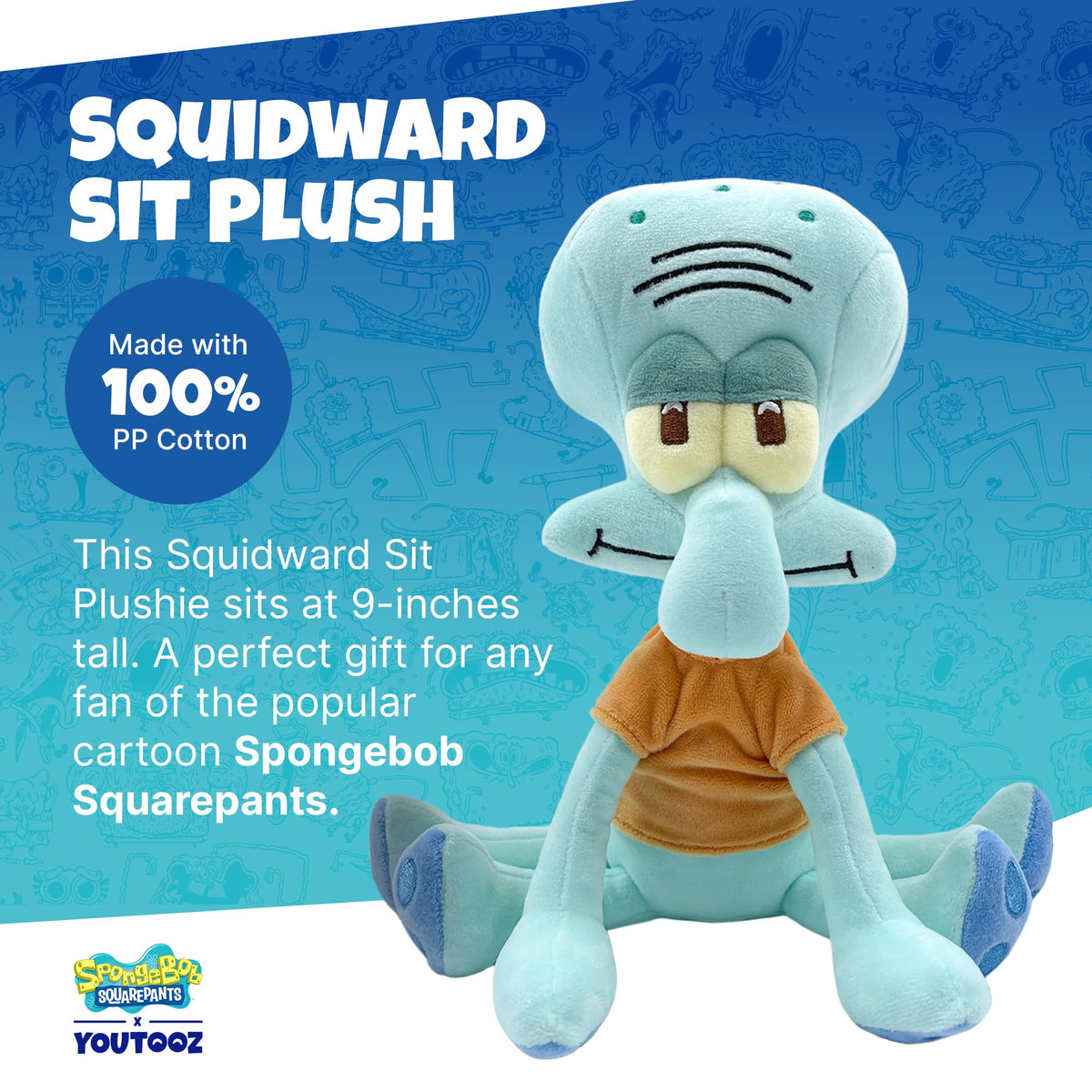 Youtooz Squidward Detailed-face Plush captures classic pose for fans.