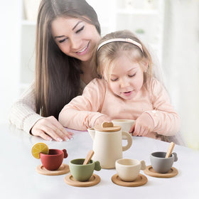 Youuys Enchanting Wooden Tea Party Set play scene inspires storytelling and family fun