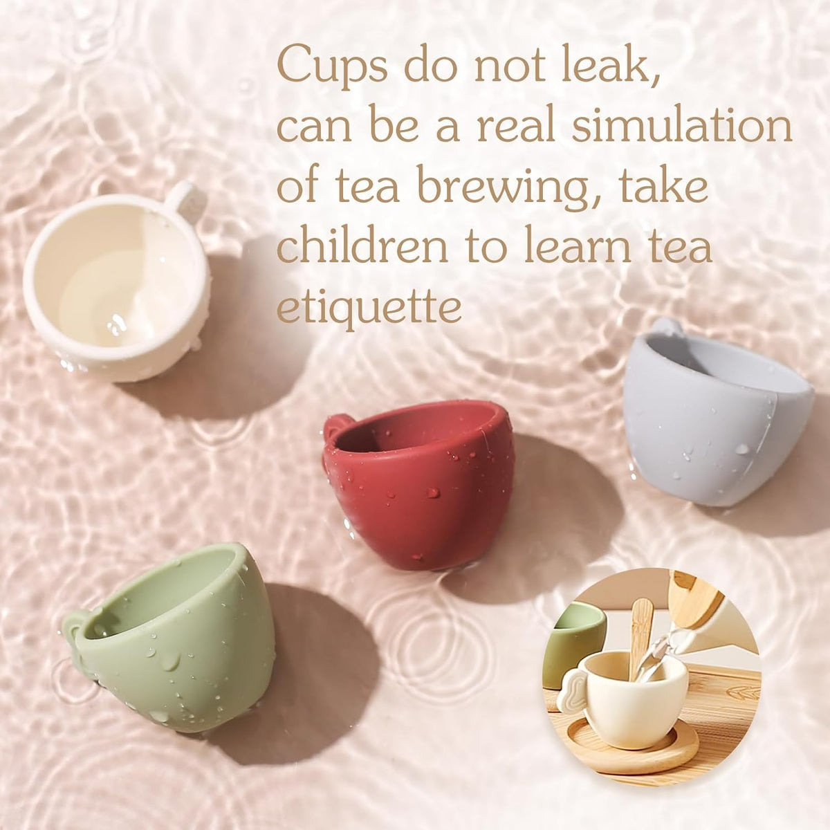 Youuys Enchanting Wooden Tea Party Set silicone teacups with soft grip for little hands