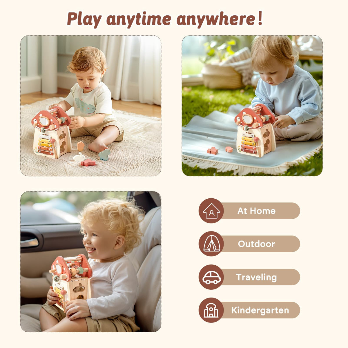 Youuys mushroom activity cube child playing during a focused learning moment.