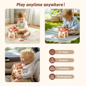 Youuys mushroom activity cube child playing during a focused learning moment.