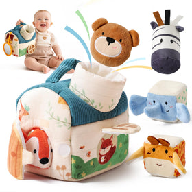 Youuys Travel Sensory Soft Barn Toy with carry handle enhances on-the-go play for babies.