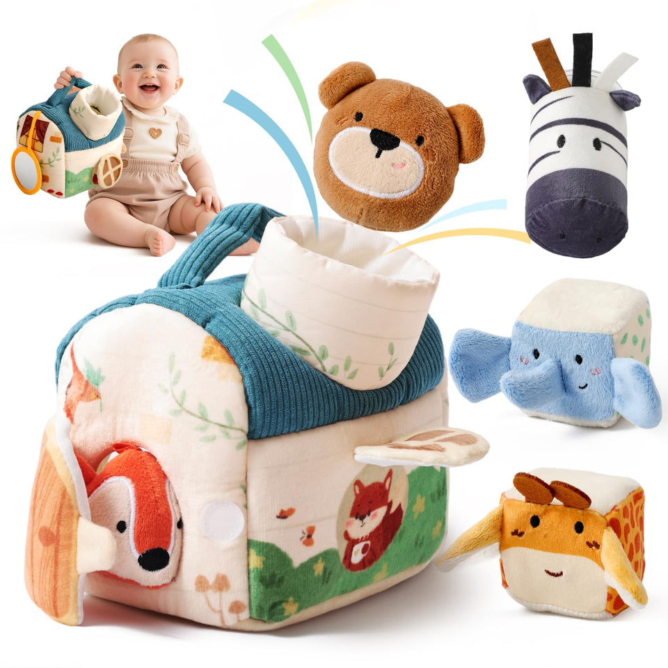 Youuys Travel Sensory Soft Barn Toy with carry handle enhances on-the-go play for babies.