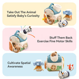 Youuys Travel Sensory Soft Barn Toy textures like corduroy and crinkle stimulate tactile exploration.