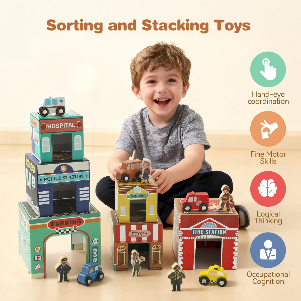 Youuys wooden community helpers support imaginative role play and social awareness.