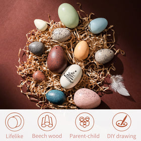 Youuys eggs shown as colorful Easter décor for baskets and shelves.