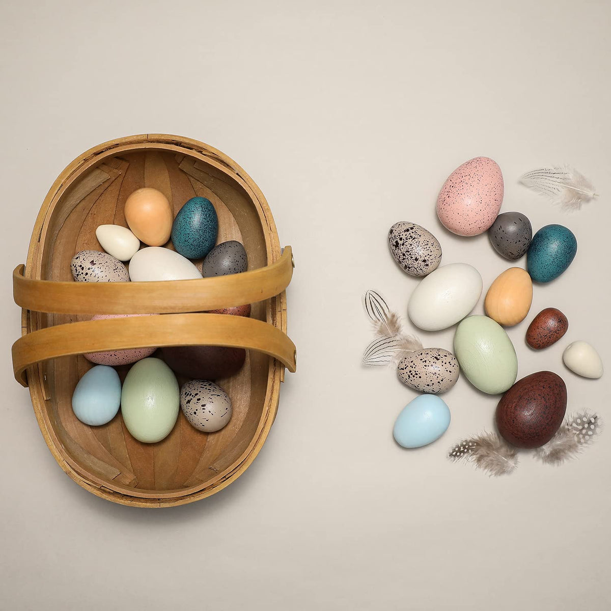 Youuys wooden eggs feature eco friendly finishes for safe play.