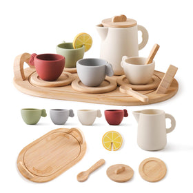 Youuys wooden tea party set tray shown for stable, kid-friendly pretend play moments
