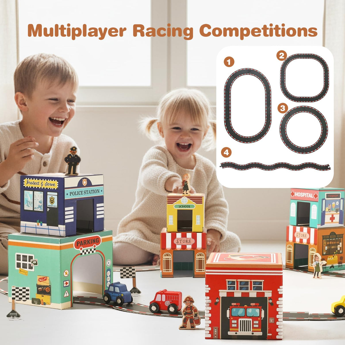 Youuys wooden track pieces provide sturdy, tactile building for little builders.