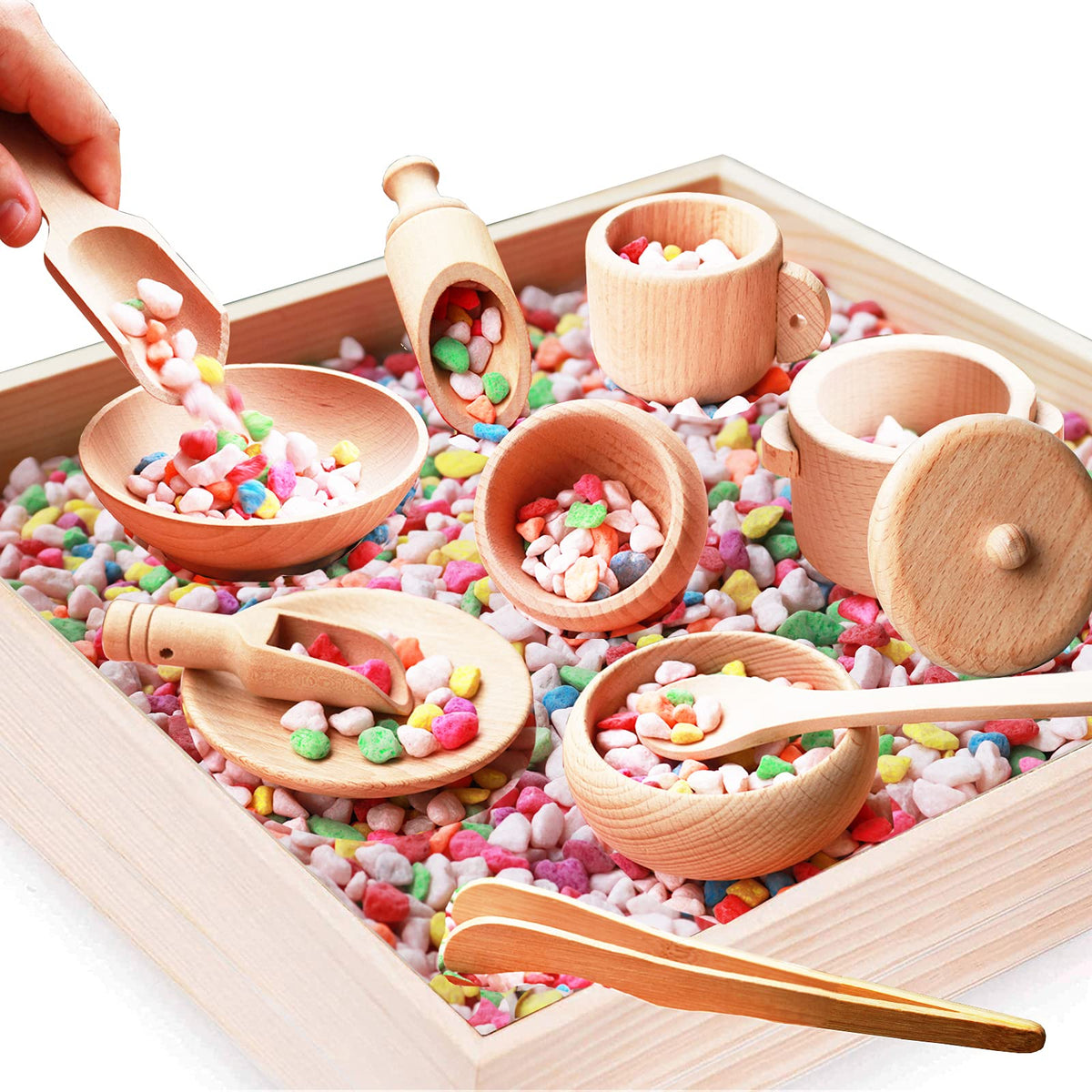 Yowlieu Montessori sensory bin wooden box for organized play and storage