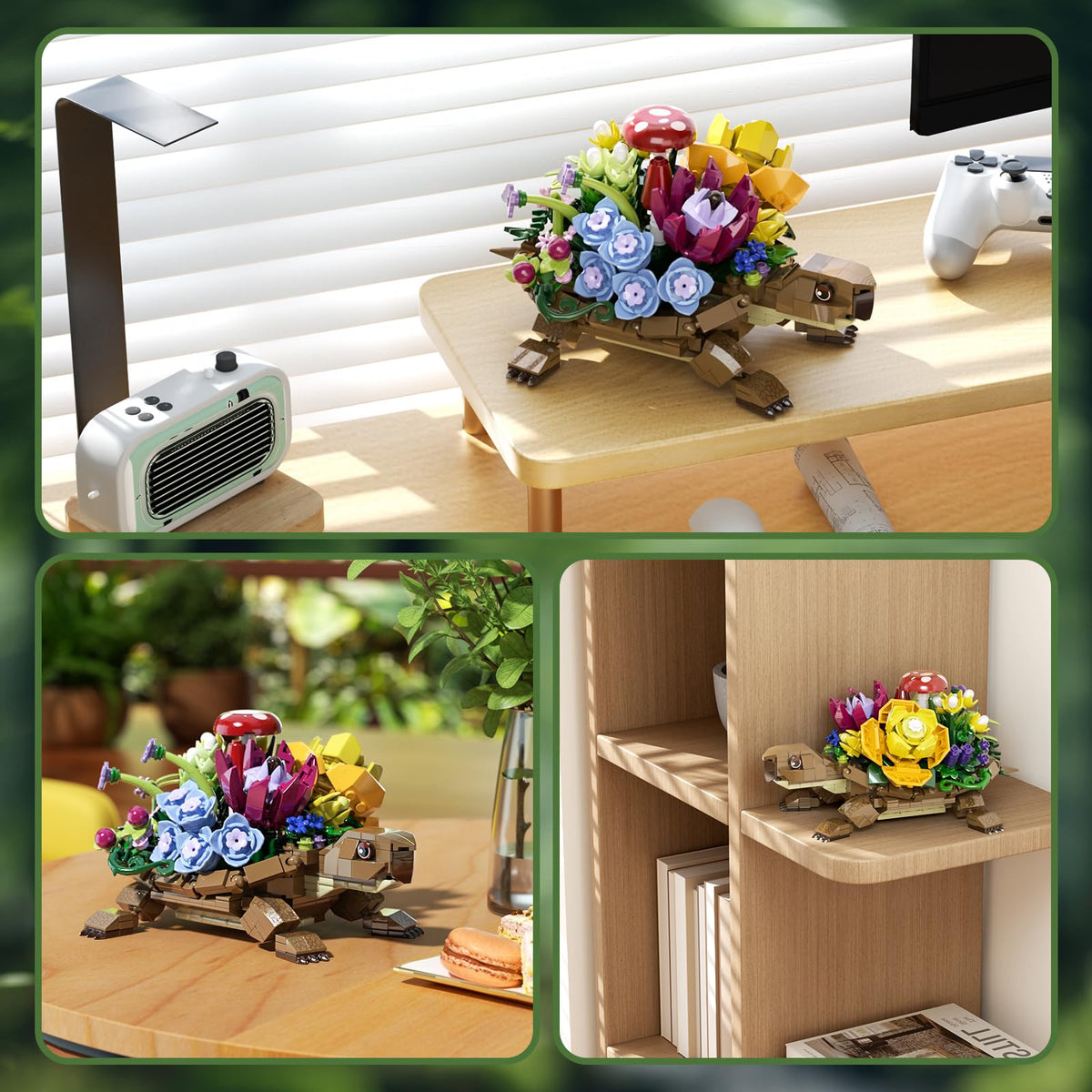 YOYBLOXY buildable turtle display model shown as a decorative desk centerpiece