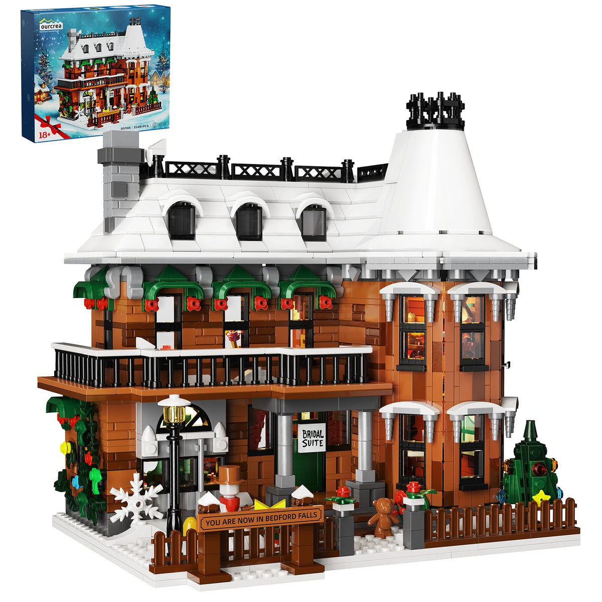 YOYBLOXY It's A Wonderful Life House front view with inviting exterior and holiday glow.