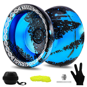 YOYOSTUDIO X0312 yoyo in black and blue, front view for beginners.