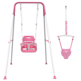 Yozoia 2in1 toddler swing pink front view for indoor and outdoor play.