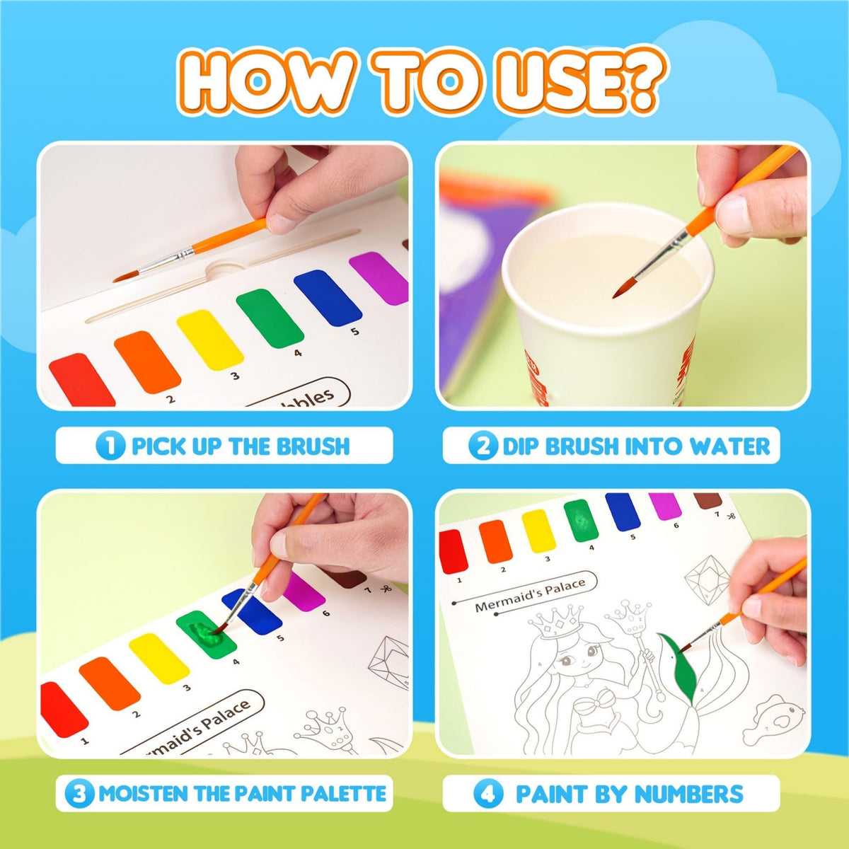 YPLUS paint with water open page shows non repetitive patterns encouraging exploration.