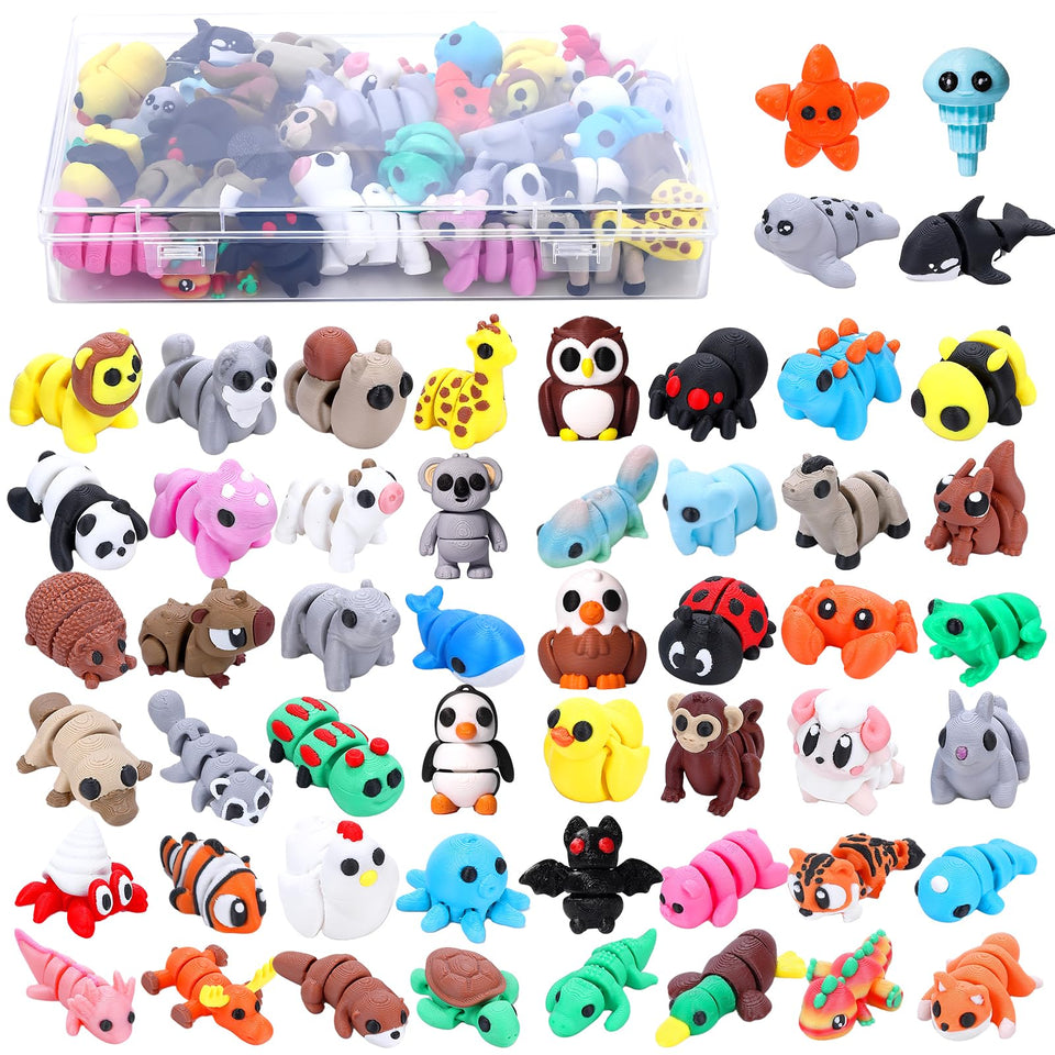 YRBIGSP 52-pcs set of colorful 3D printed animals for imaginative play.