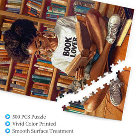 Yrivto Black Woman Reading puzzle highlights empowerment and mindful focus during quiet evenings.