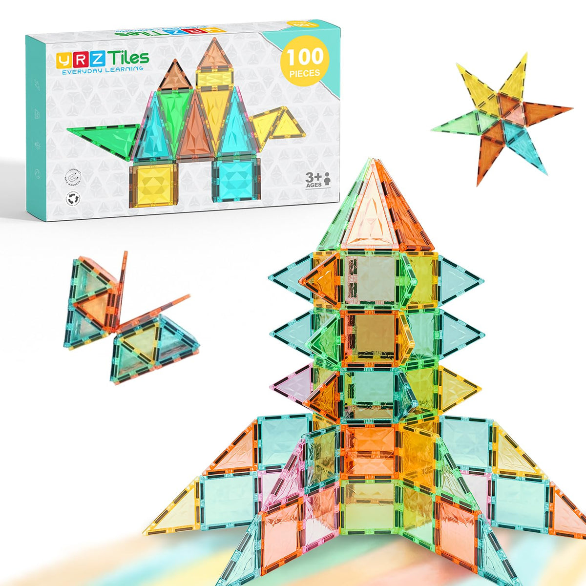 YRZtiles magnetic tiles 100-piece set enabling versatile STEM play and creative construction