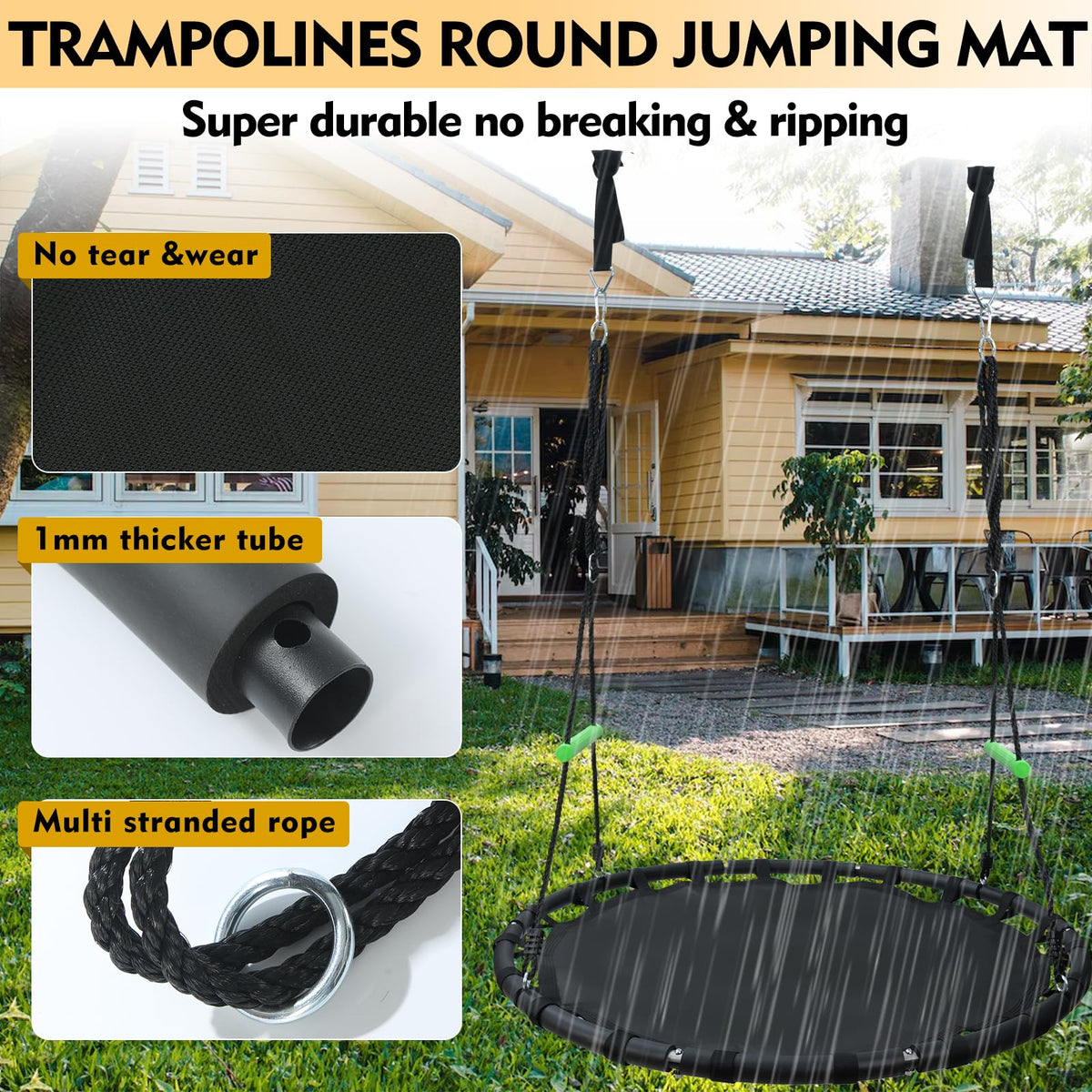YSEJOMP 40-inch round saucer swing – generous space for multiple riders safely