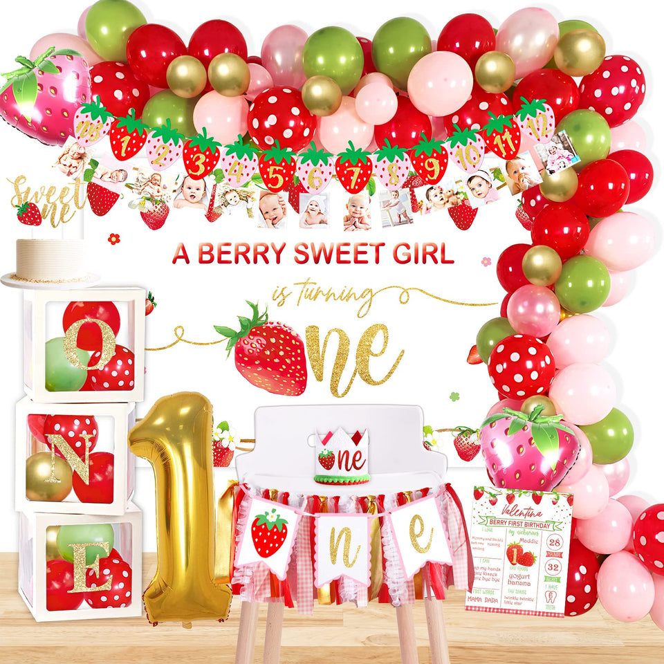 YSHMFEUX strawberry 1st birthday backdrop for photo moments and cohesive party decor