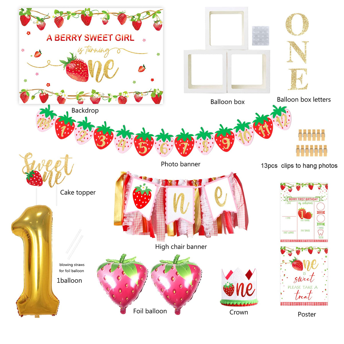 YSHMFEUX strawberry 1st birthday balloon box for quick decorative framing