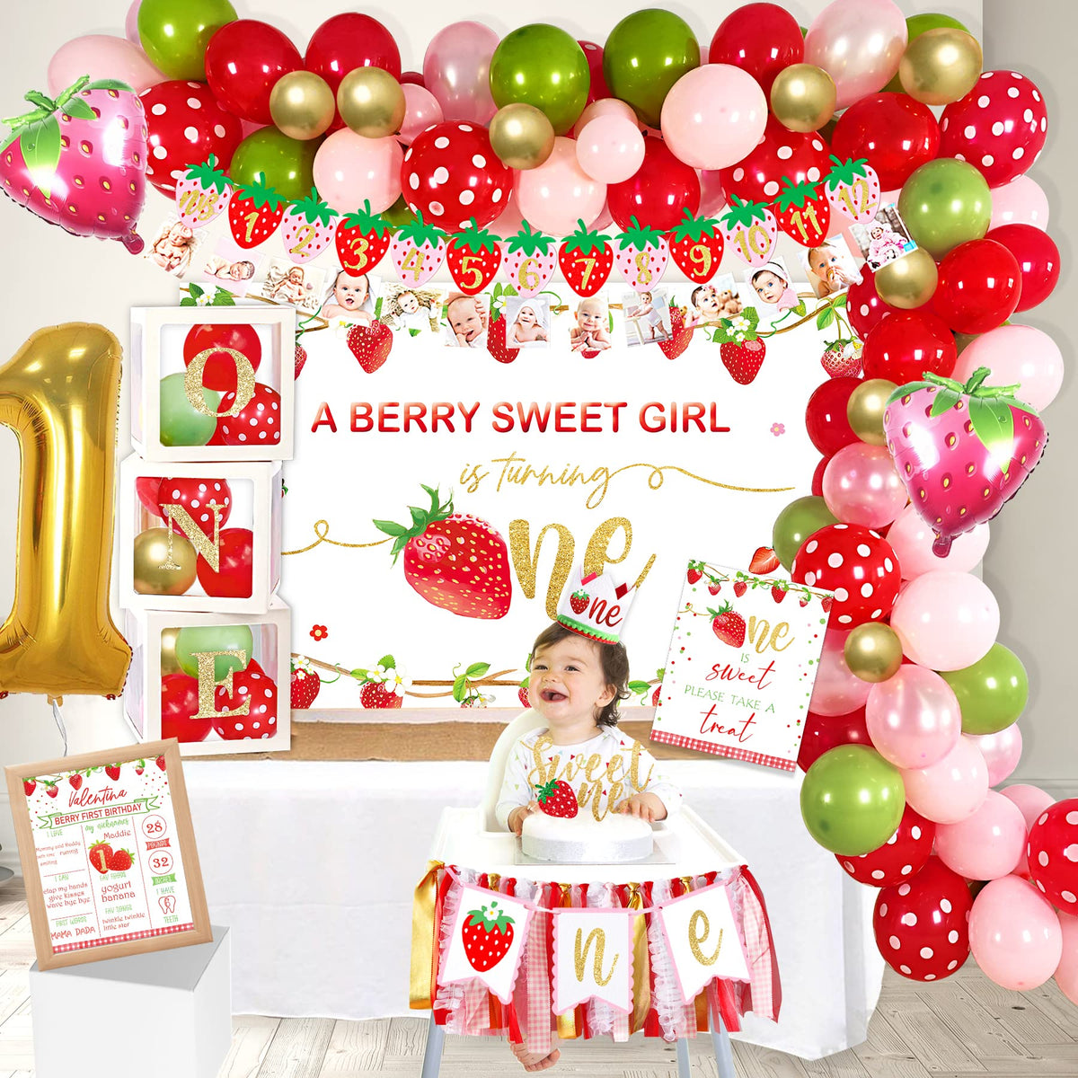 YSHMFEUX strawberry 1st birthday high chair banner quick setup for cute display