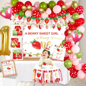YSHMFEUX strawberry 1st birthday high chair banner quick setup for cute display