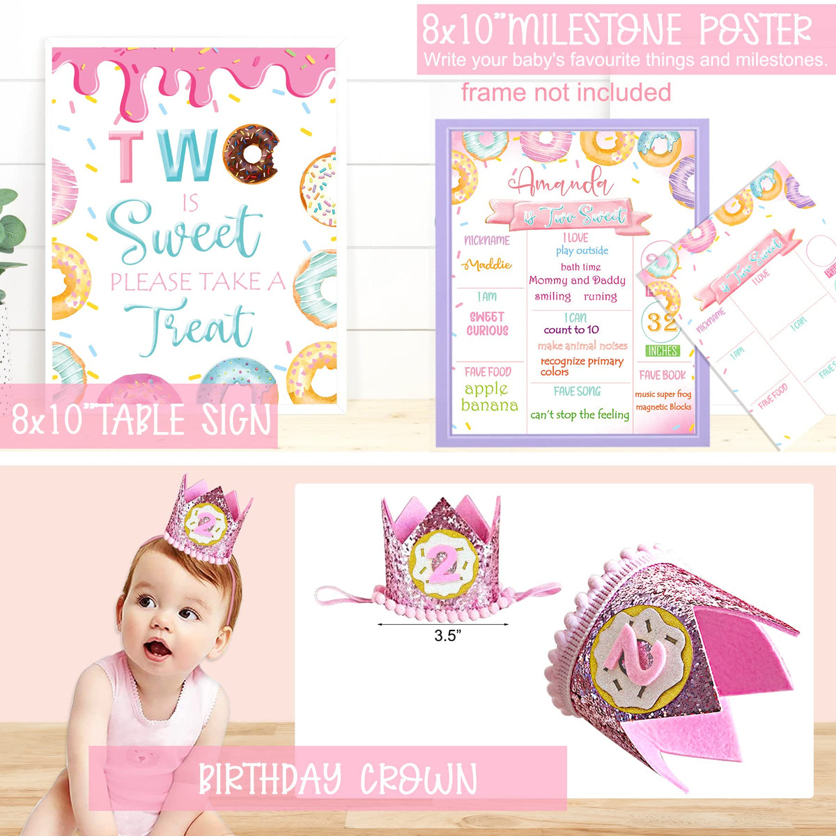 YSHMFEUX two sweet donut crown photo prop for milestones.