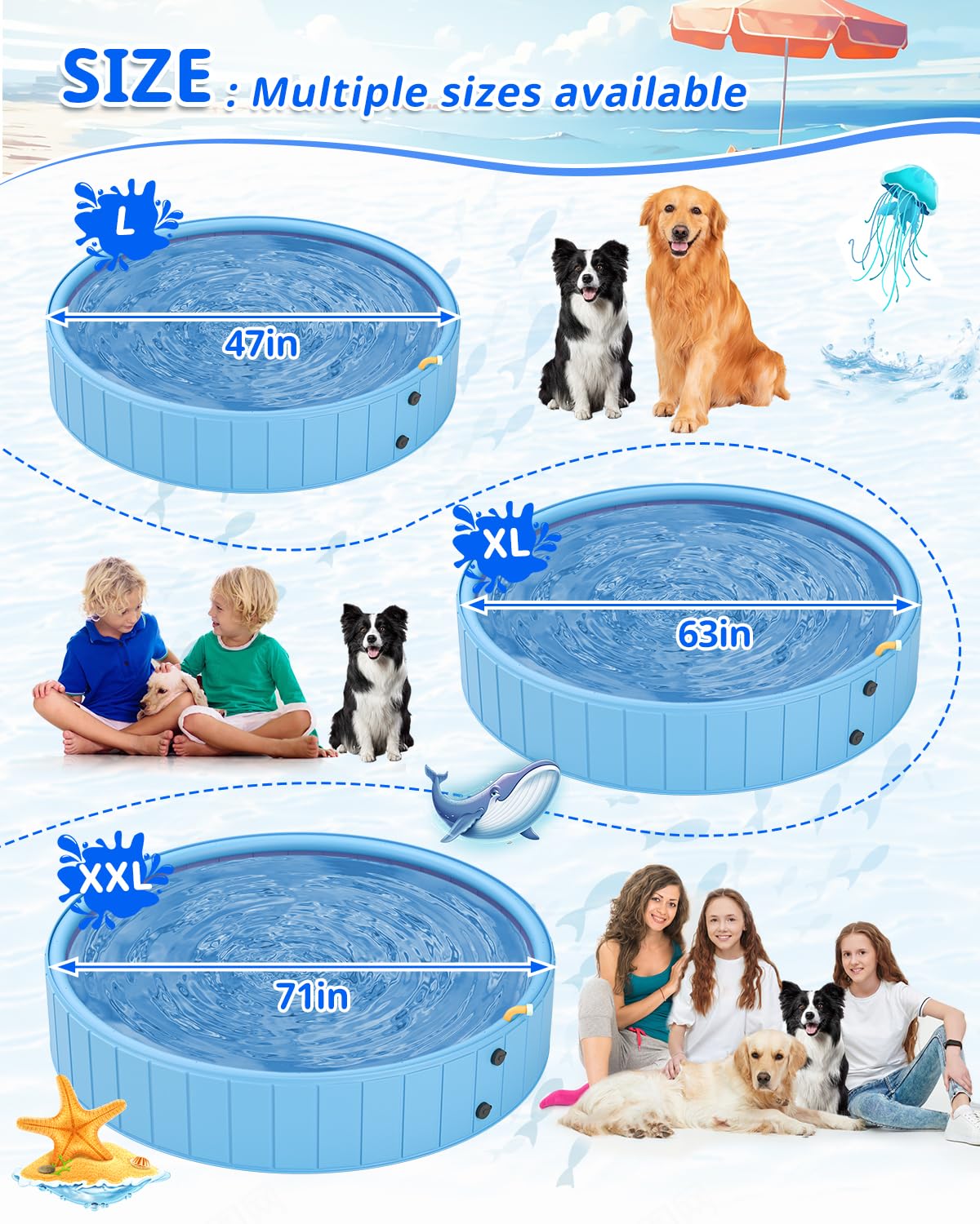 YSJILIDE pool features 0.5mm thick non-slip PVC and sturdy shell for durability