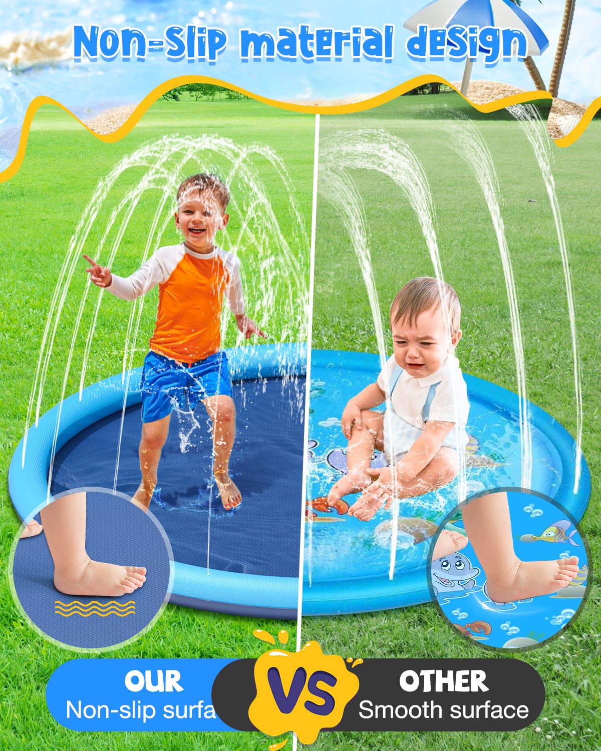 YSJILIDE splash pad: dual-edge nozzle for adjustable spray direction.