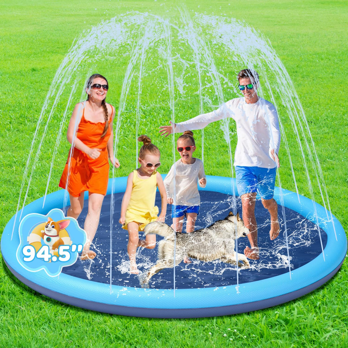 YSJILIDE splash pad: kids playing on slip-resistant surface for safe backyard fun.