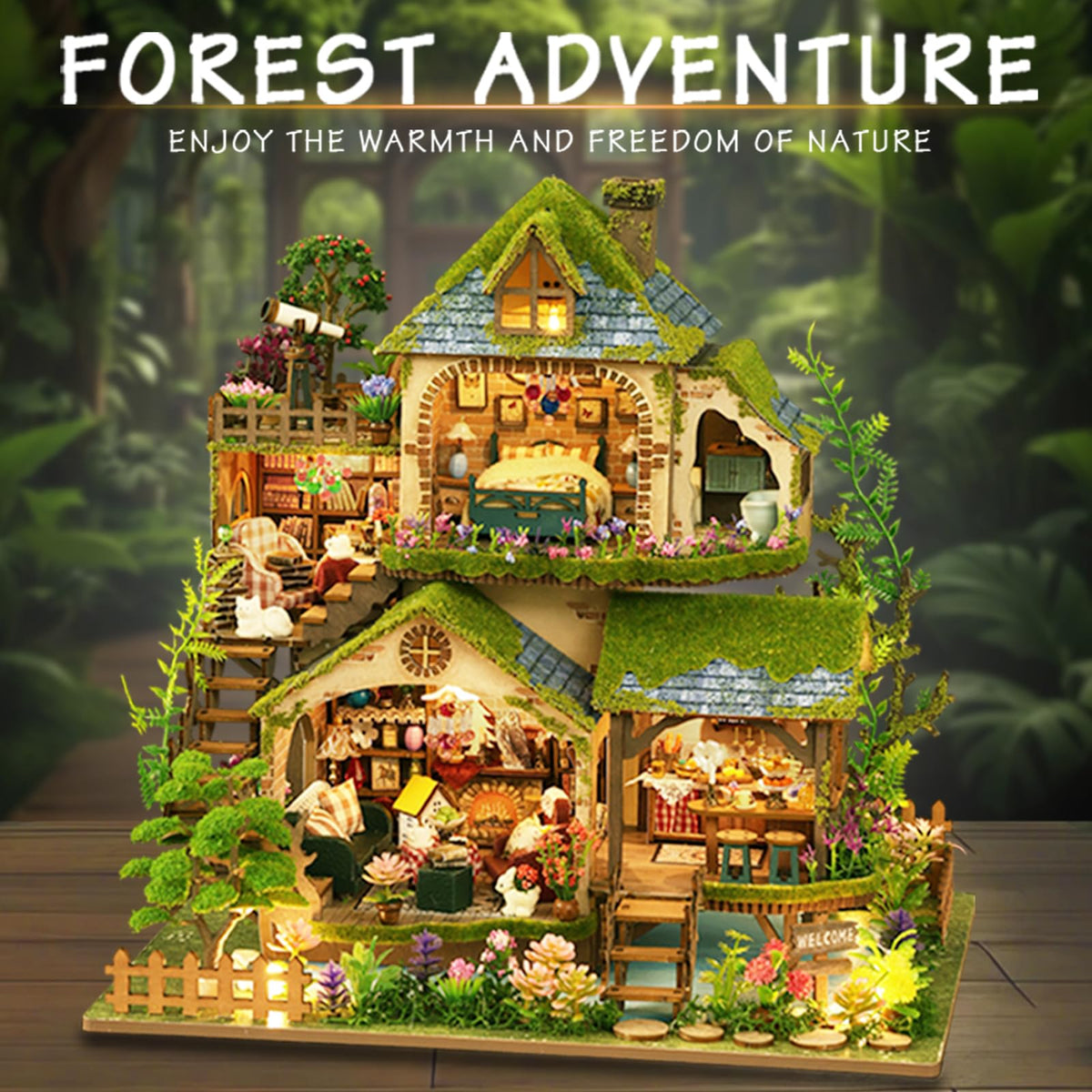 YSWOOD WORLD DIY miniature house kit LED lighting highlights warm ambiance
