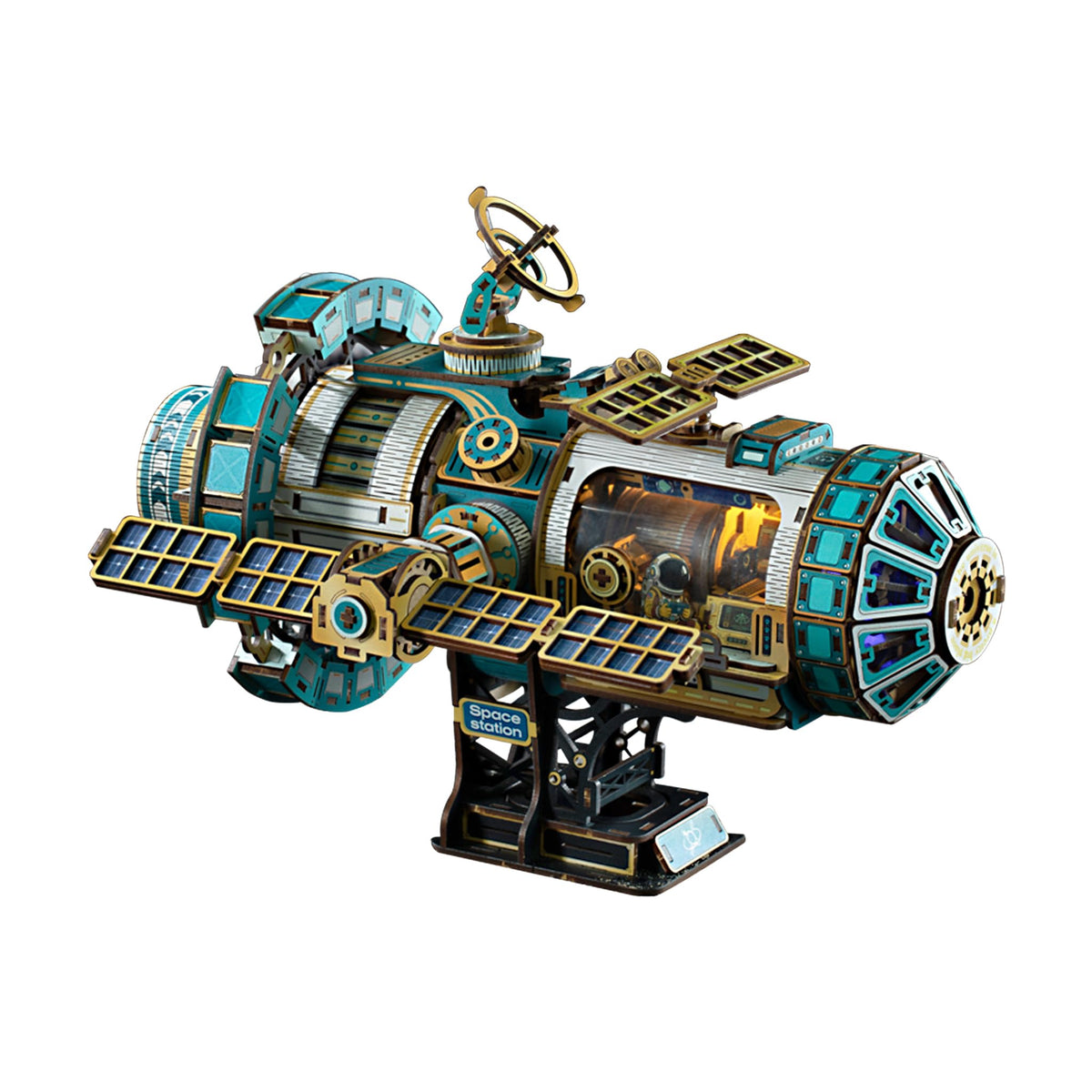 YSWOOD WORLD space station 3D puzzle front view with solar panels and thrusters for a striking desk display