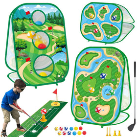 YSZZYSM 4-in-1 kids golf set with retractable club for versatile home practice.