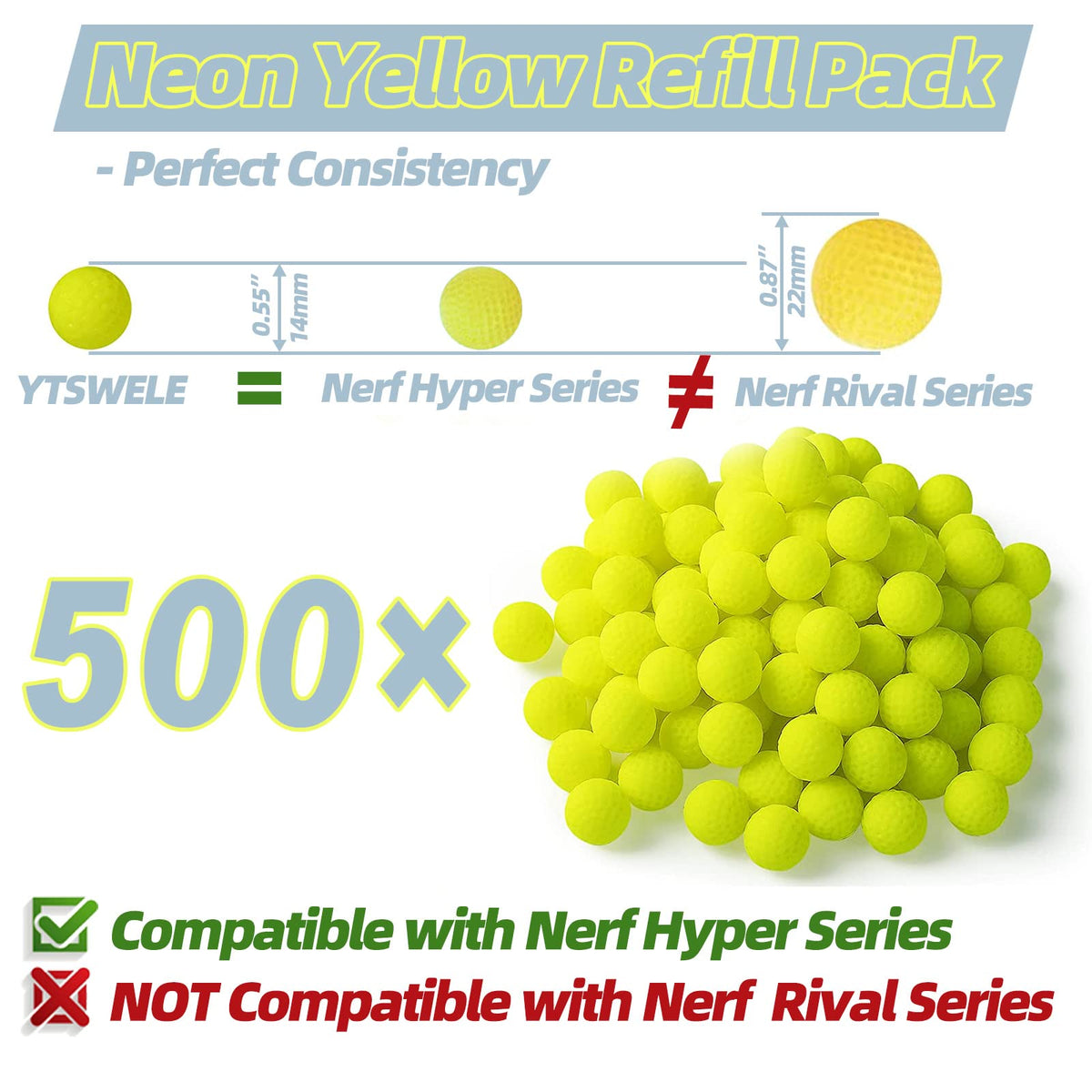 YTSWELE Nerf Hyper neon-yellow rounds ready for action.