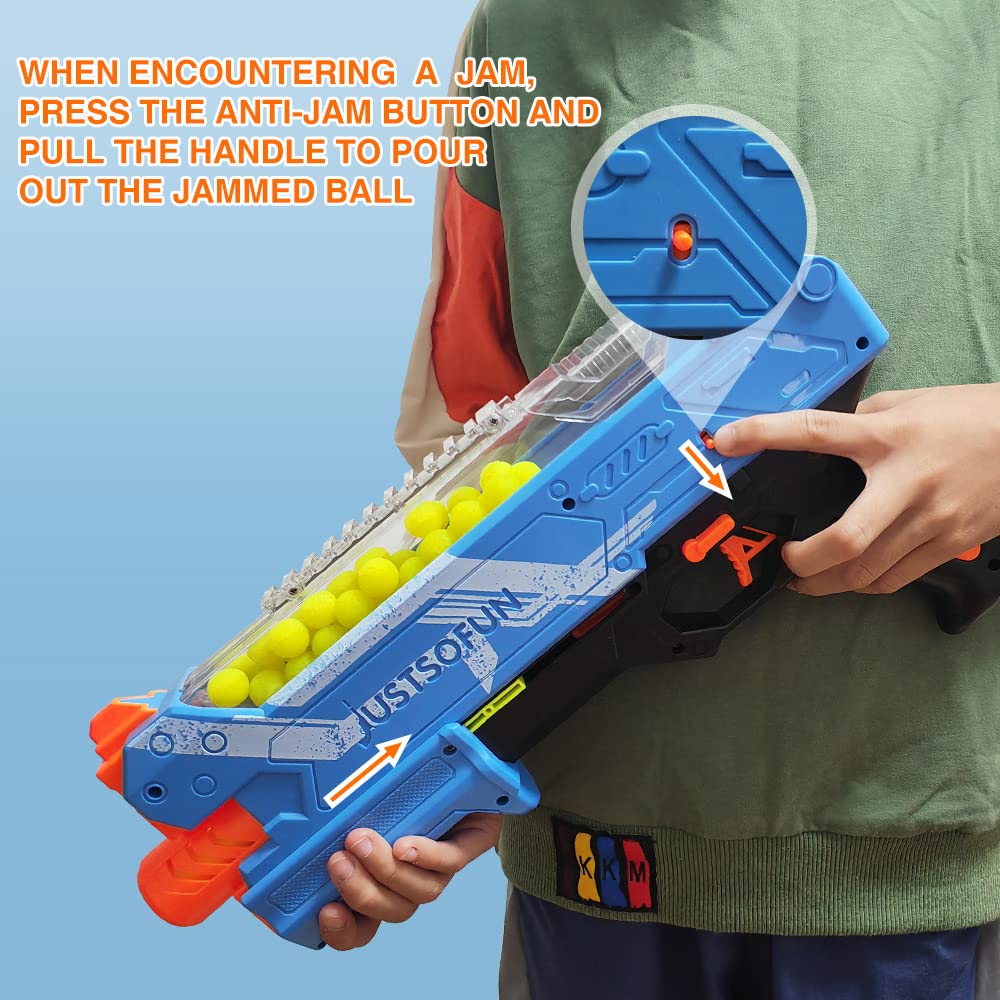 YTSWELE pump-action blaster enabling manual priming without batteries.