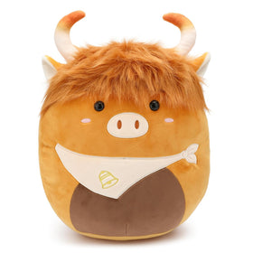 Yytoyshop Highland Cows plush pillow closeup showing ultra-soft fabric for cozy snuggles.
