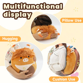 Yytoyshop Highland Cows plush pillow being hugged for comforting companionship.