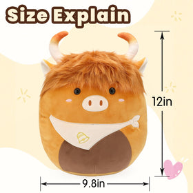 Yytoyshop Highland Cows plush pillow on a sofa adding warm decor to a living room.